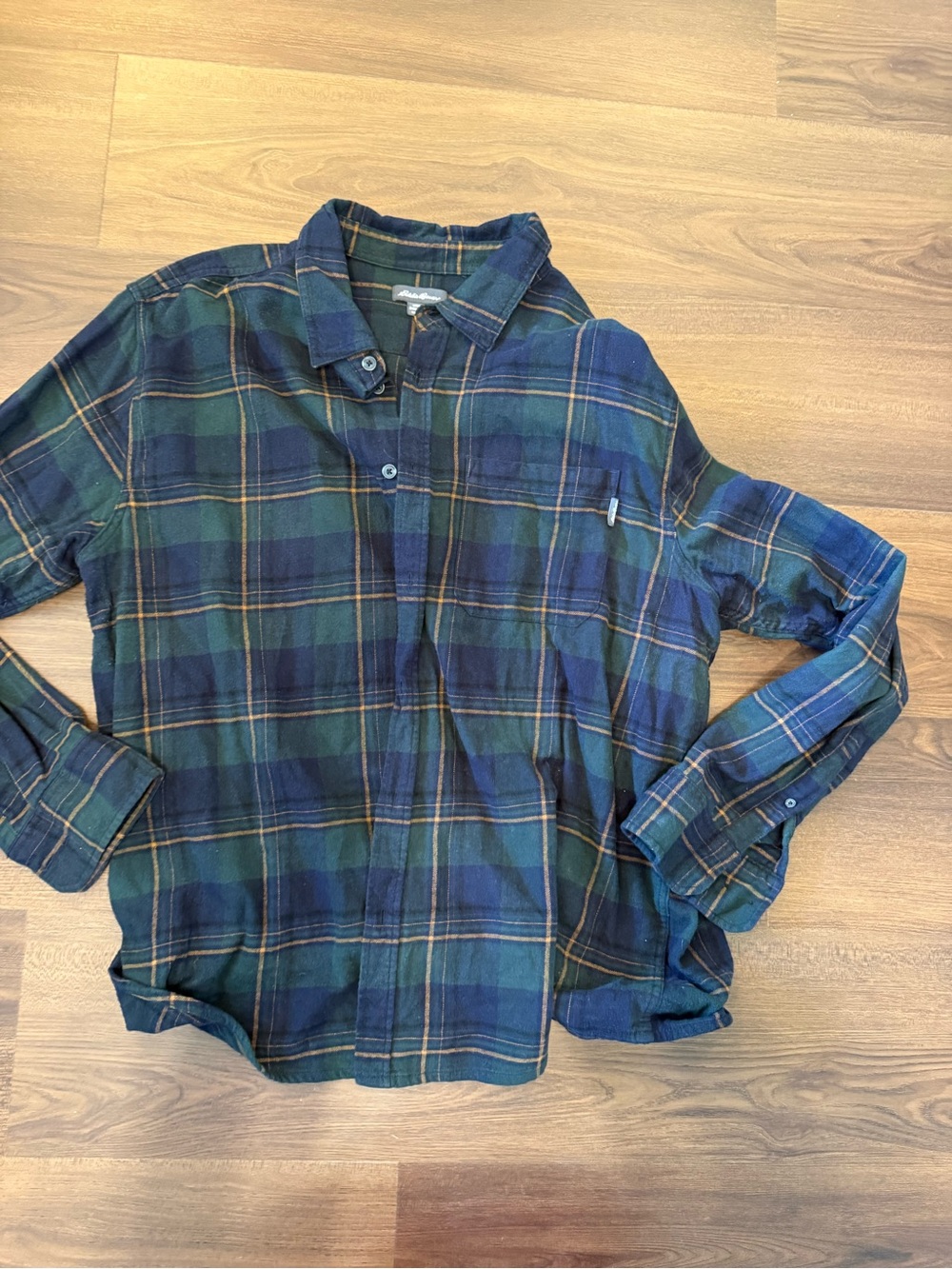 Eddie Bauer Green & Navy Plaid Button-Down Shirt